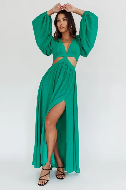 Jessalynn Cut-Out Long Sleeve Maxi Dress Green sold by Selfie Leslie