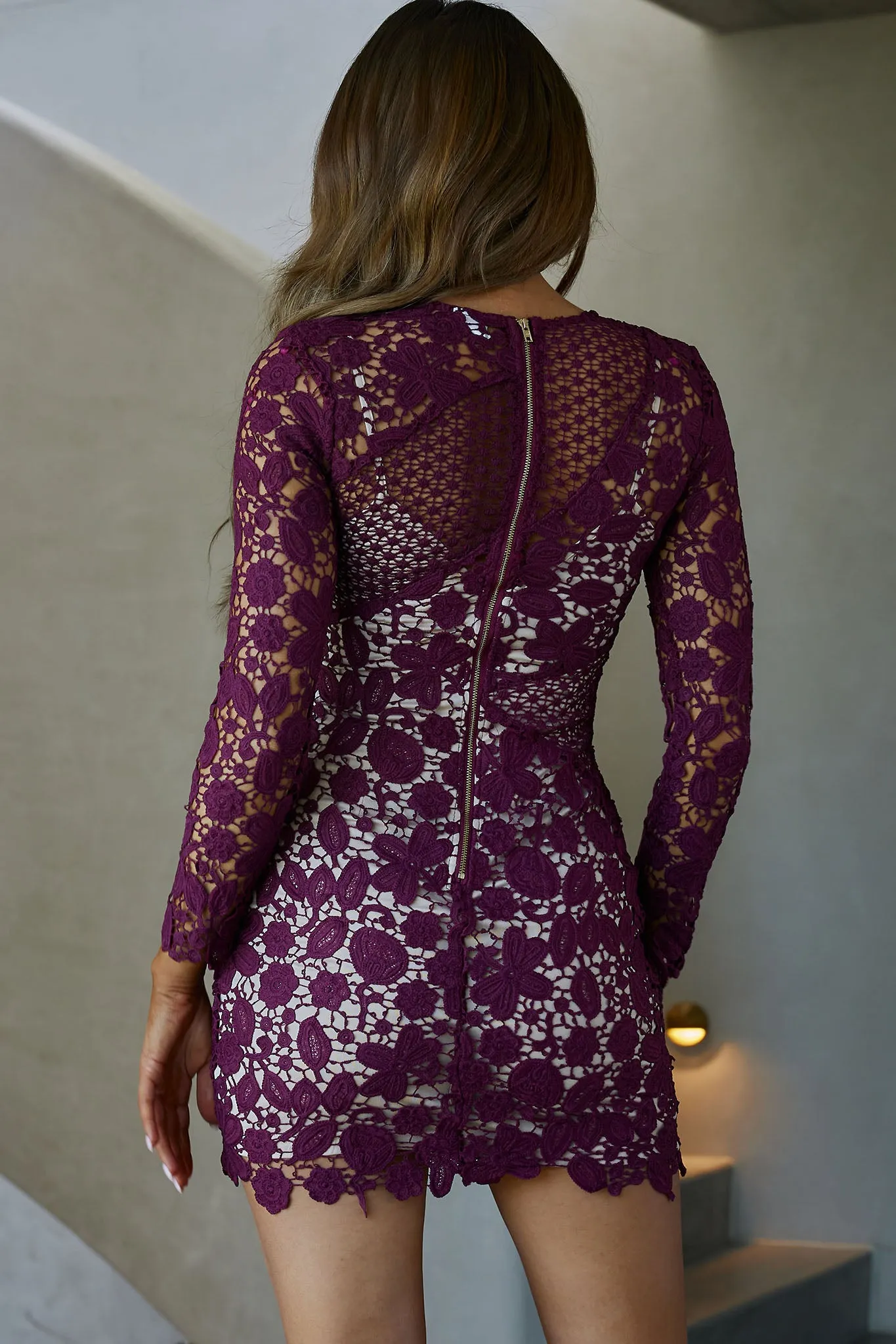 Reinhart Lace Overlay Mini Dress Plum sold by Selfie Leslie product image thumbnail 3