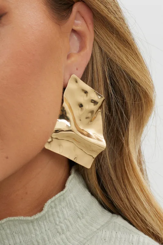 Mae Oversized Geometric Crinkle Earrings Gold sold by Selfie Leslie