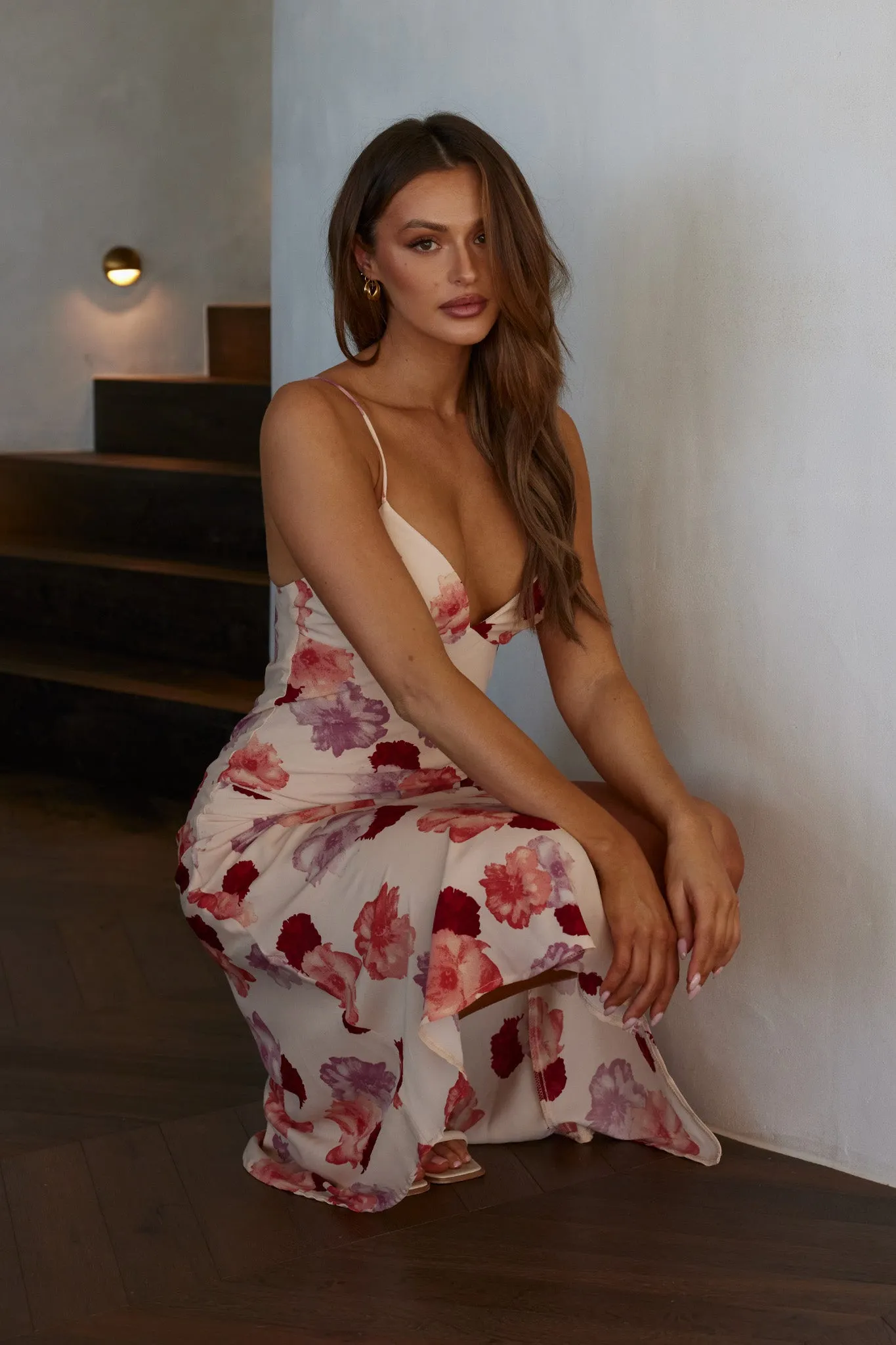 Downtown Cami Strap Front Split Midi Dress Flower Rose sold by Selfie Leslie product image thumbnail 4