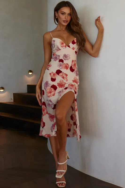 Downtown Cami Strap Front Split Midi Dress Flower Rose sold by Selfie Leslie