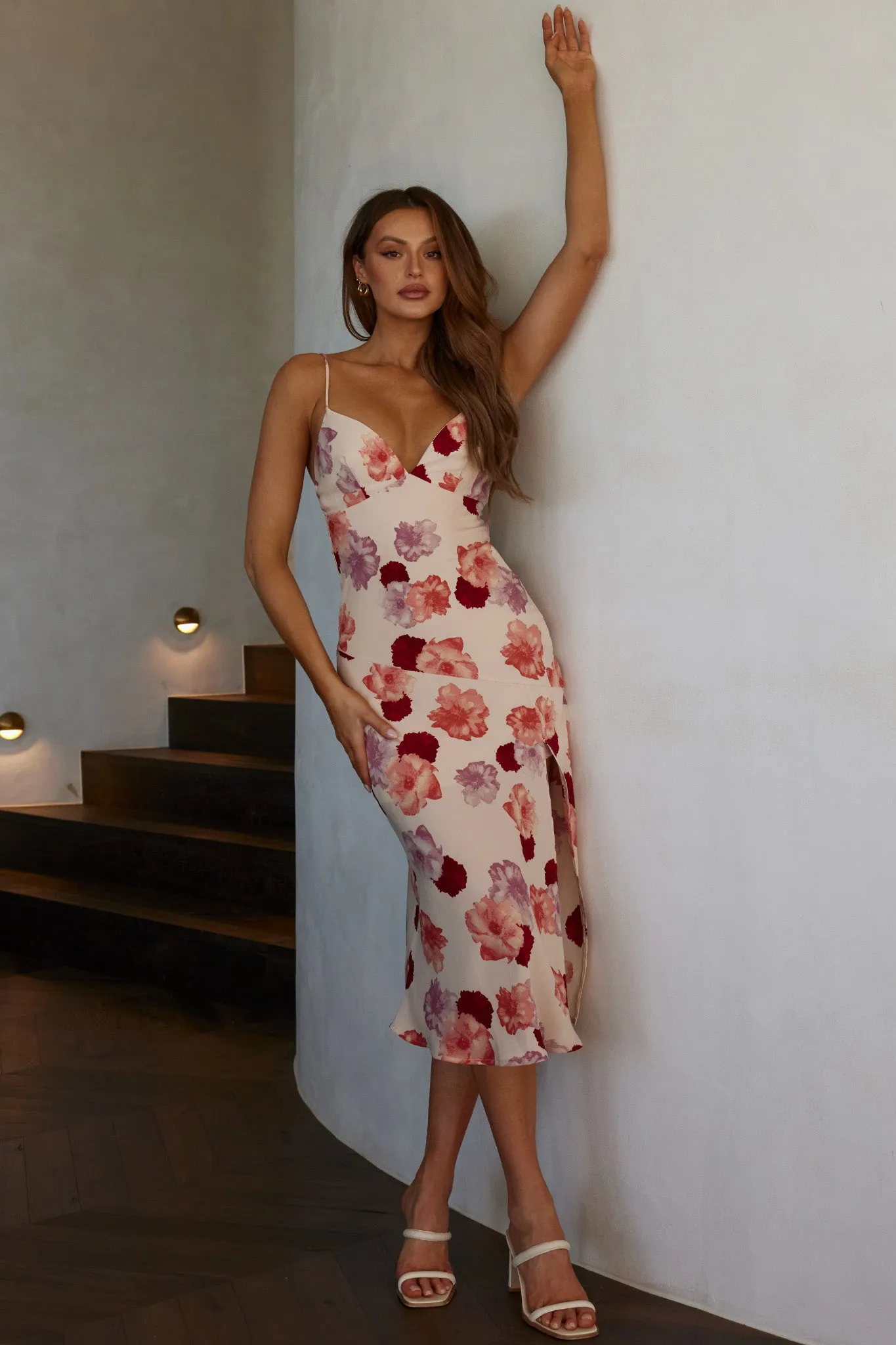 Downtown Cami Strap Front Split Midi Dress Flower Rose sold by Selfie Leslie product image thumbnail 3