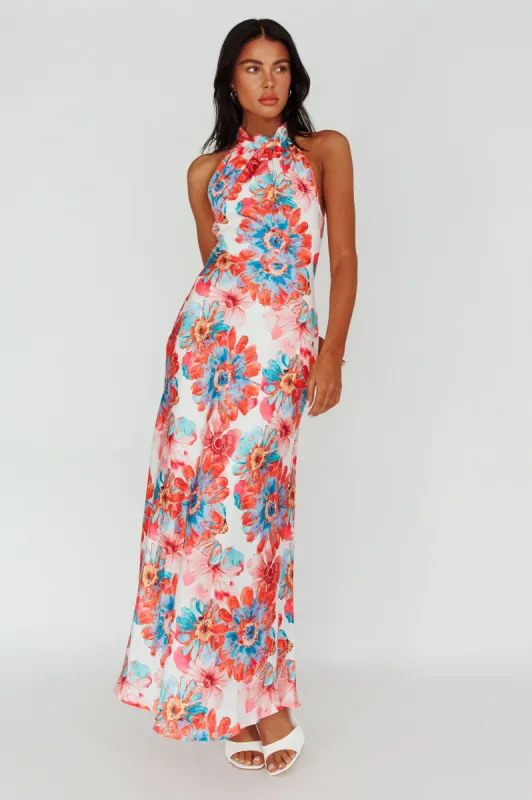 Shana Halterneck Maxi Dress Flowers Pink sold by Selfie Leslie