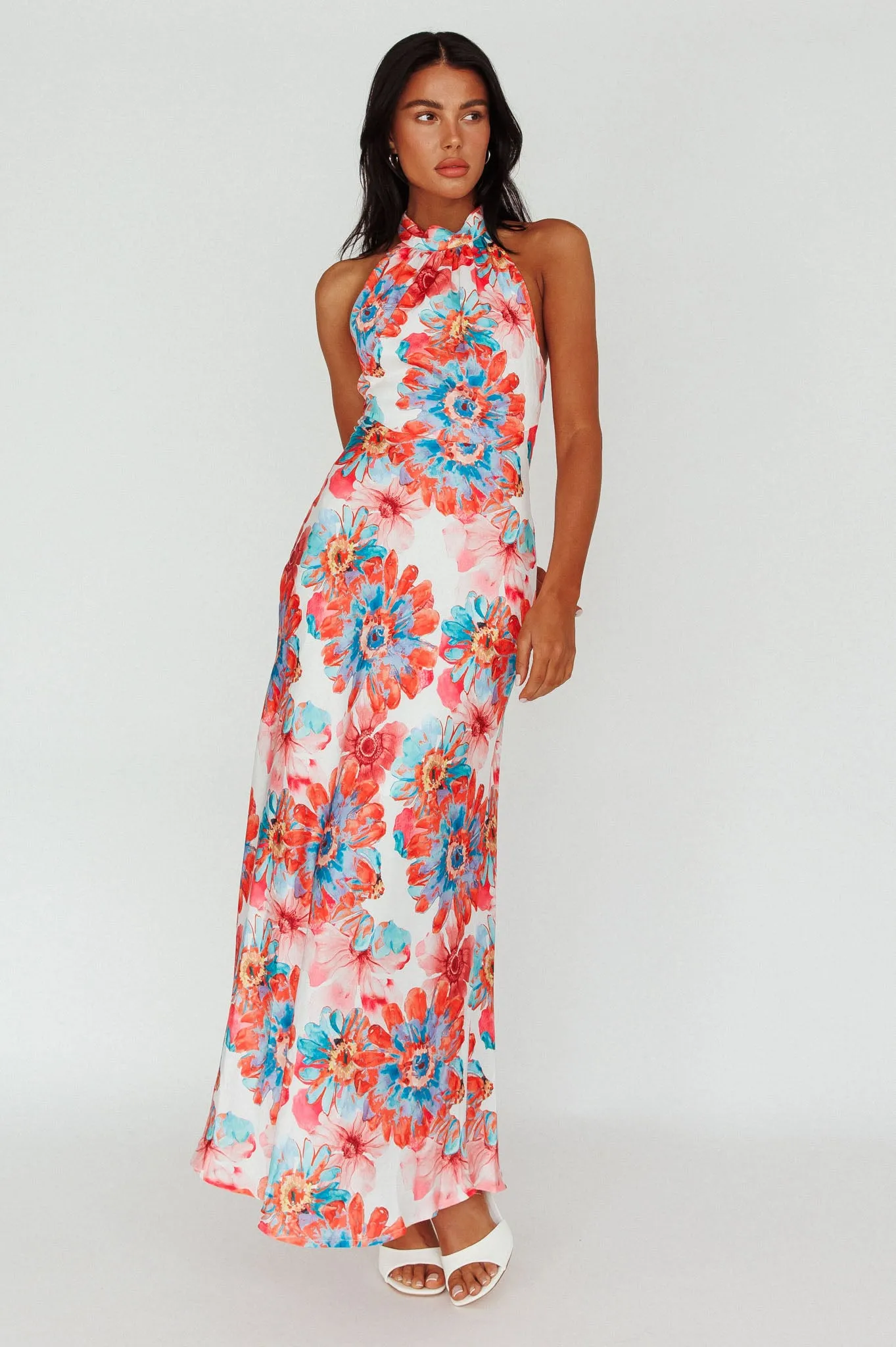 Shana Halterneck Maxi Dress Flowers Pink sold by Selfie Leslie