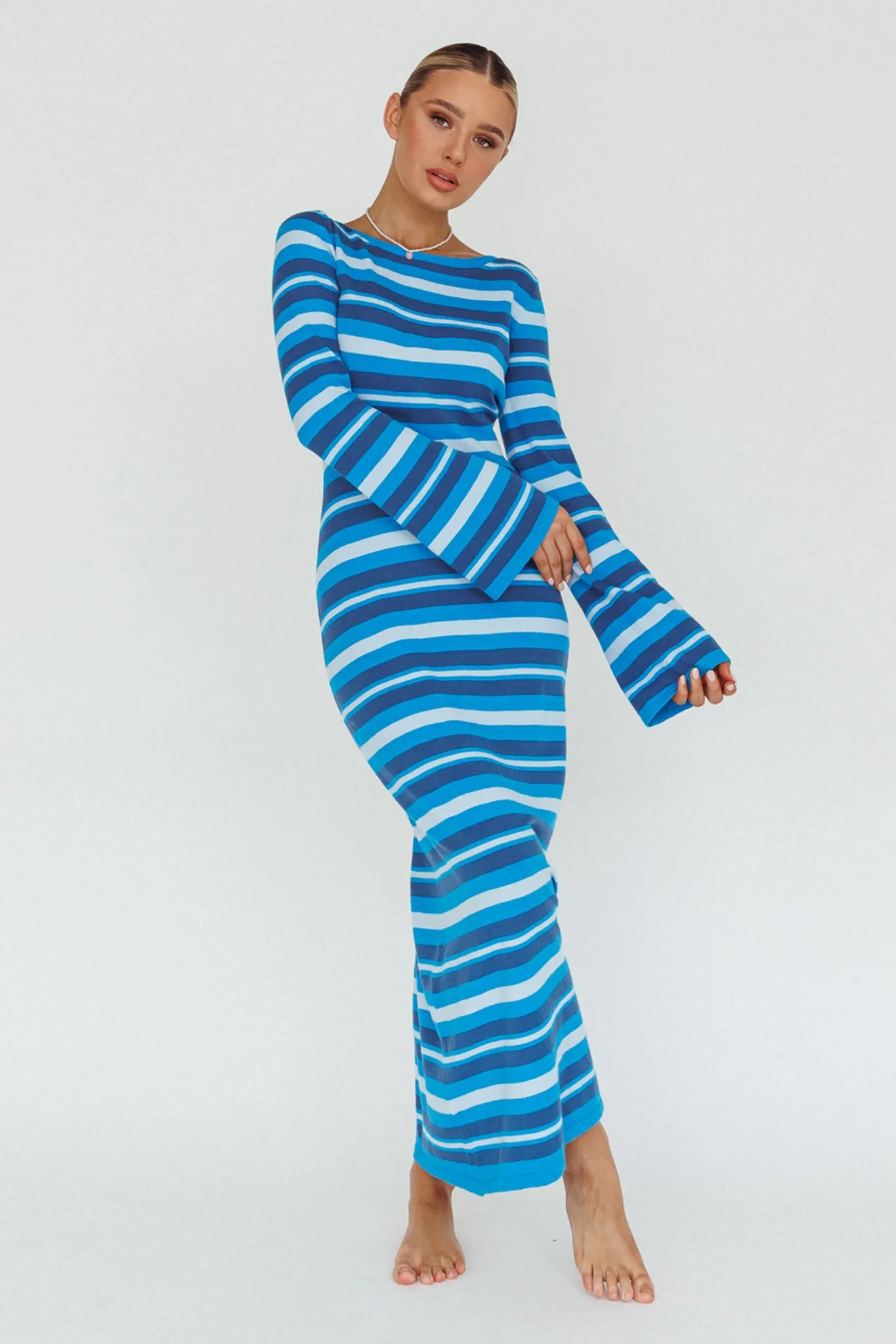 Jozie Long Sleeve Maxi Dress Stripe Blue sold by Selfie Leslie