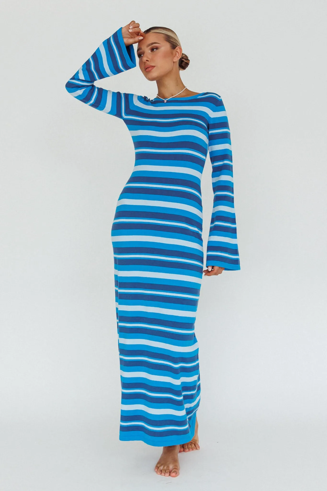 Jozie Long Sleeve Maxi Dress Stripe Blue sold by Selfie Leslie product image thumbnail 5