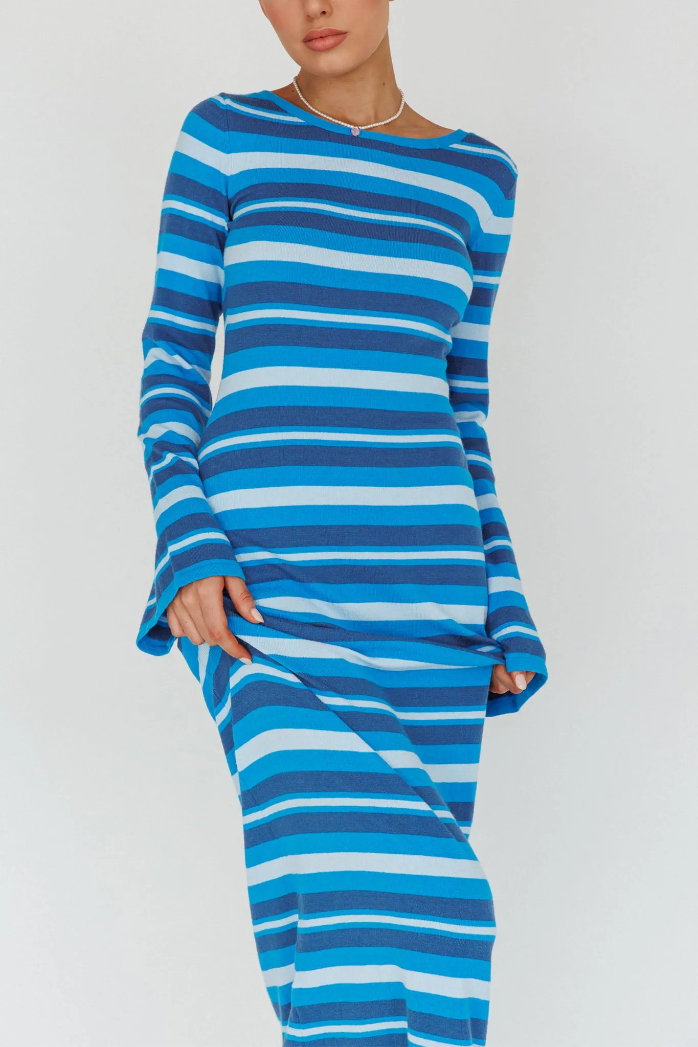 Jozie Long Sleeve Maxi Dress Stripe Blue sold by Selfie Leslie product image thumbnail 4