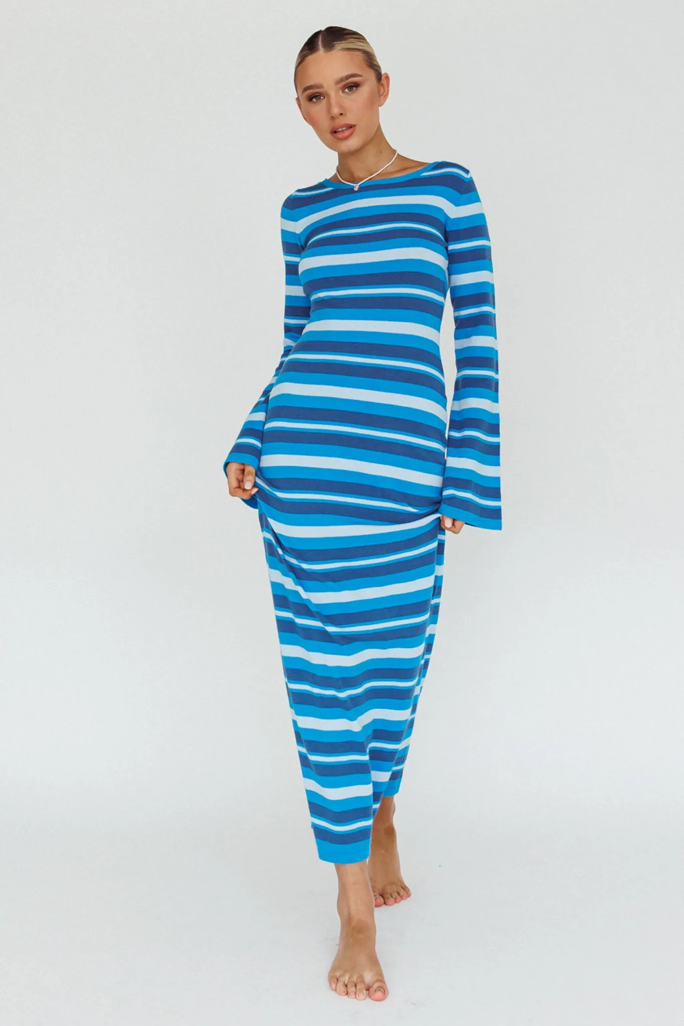 Jozie Long Sleeve Maxi Dress Stripe Blue sold by Selfie Leslie product image thumbnail 3