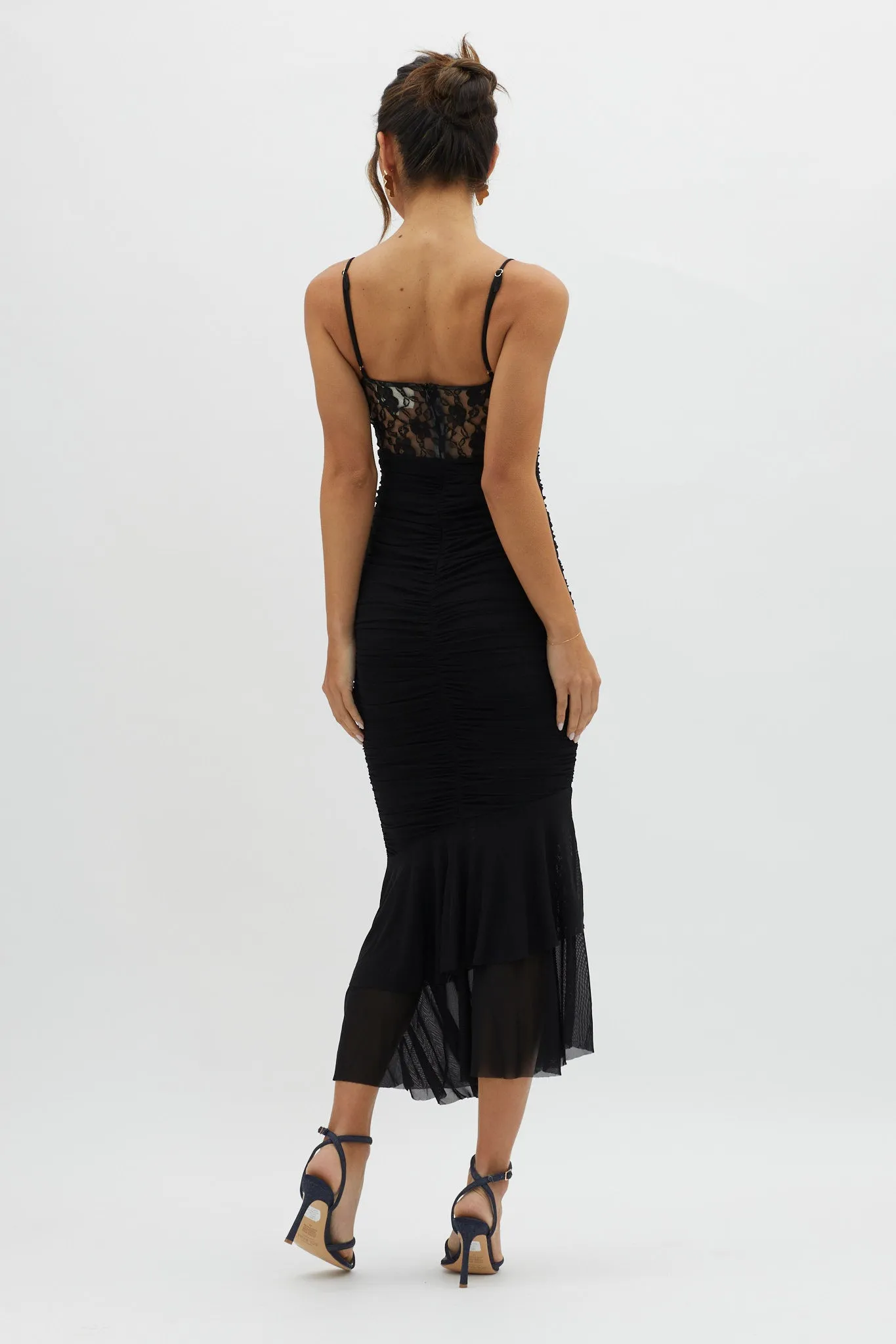 Cherubim Lace Insert Ruched Midi Dress Black sold by Selfie Leslie product image thumbnail 2