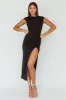 Lucinda Cap Sleeve Ruched Midi Dress Black sold by Selfie Leslie