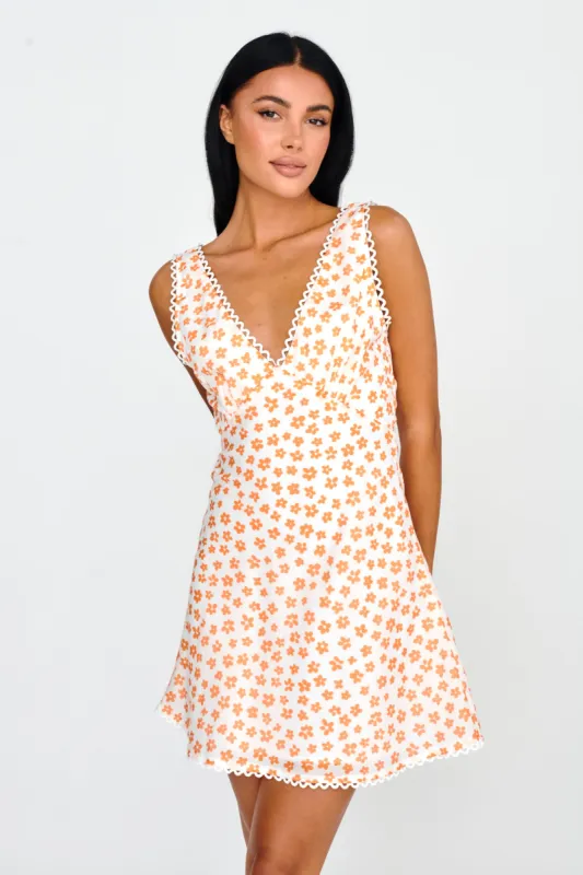 Miss Divine V-Neck Sun Dress Flower Tangerine sold by Selfie Leslie