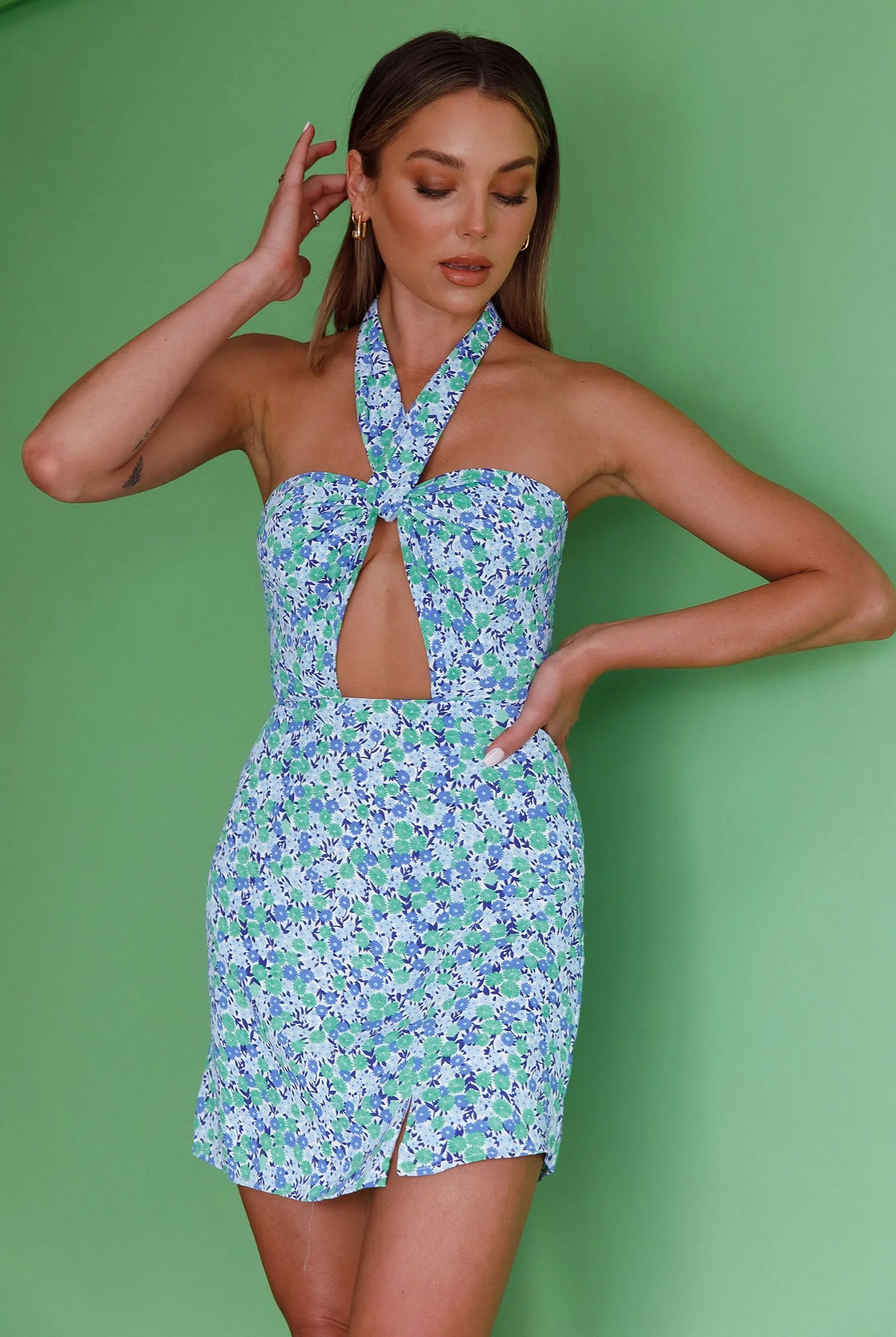 Ride Or Die Halterneck Mini Dress Floral Green sold by Selfie Leslie product image thumbnail 5