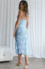 Well Versed Pleated Bust Front Split Dress Textured Floral Blue sold by Selfie Leslie