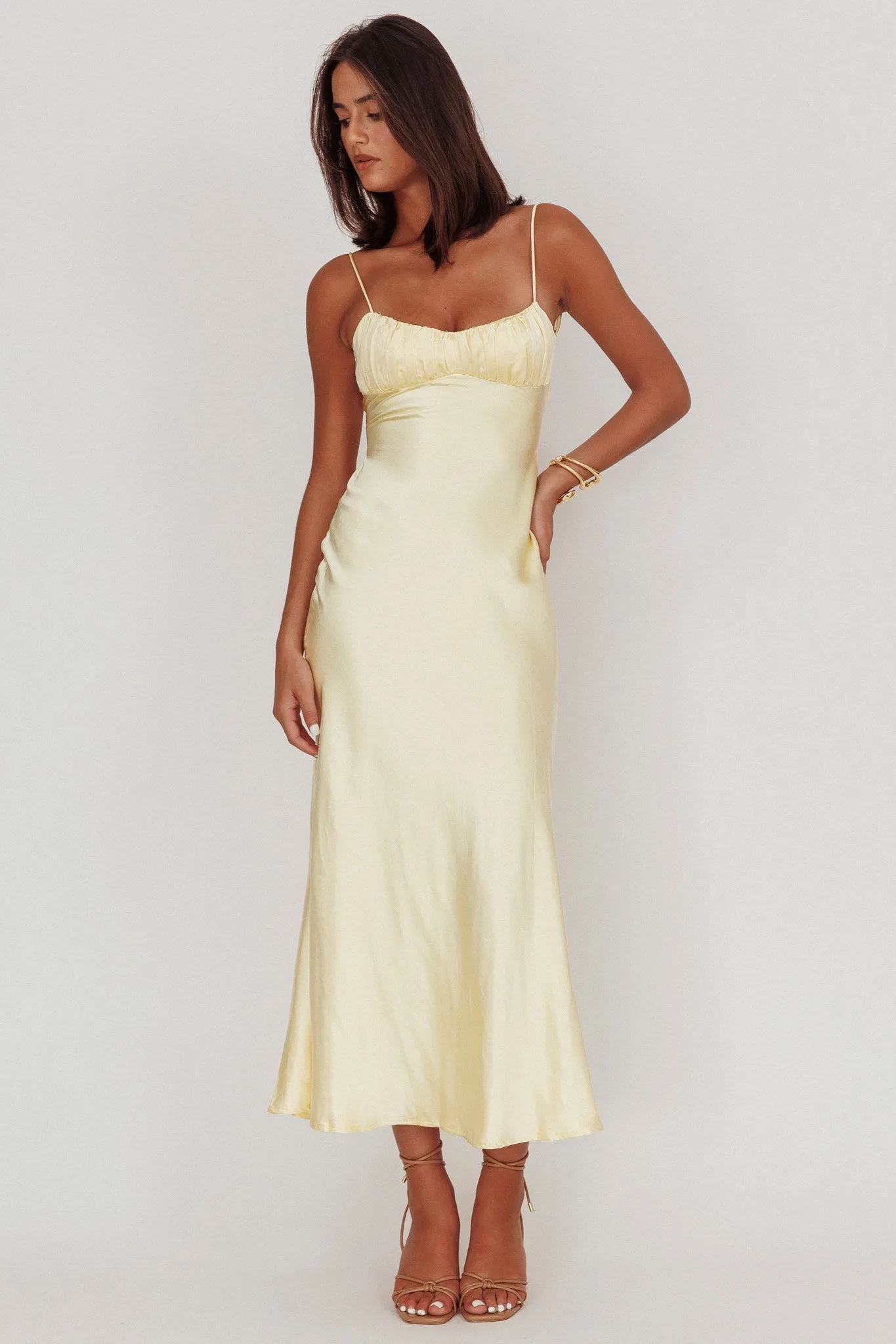 Nerida Twist Back Satin Maxi Dress Lemon sold by Selfie Leslie product image thumbnail 5