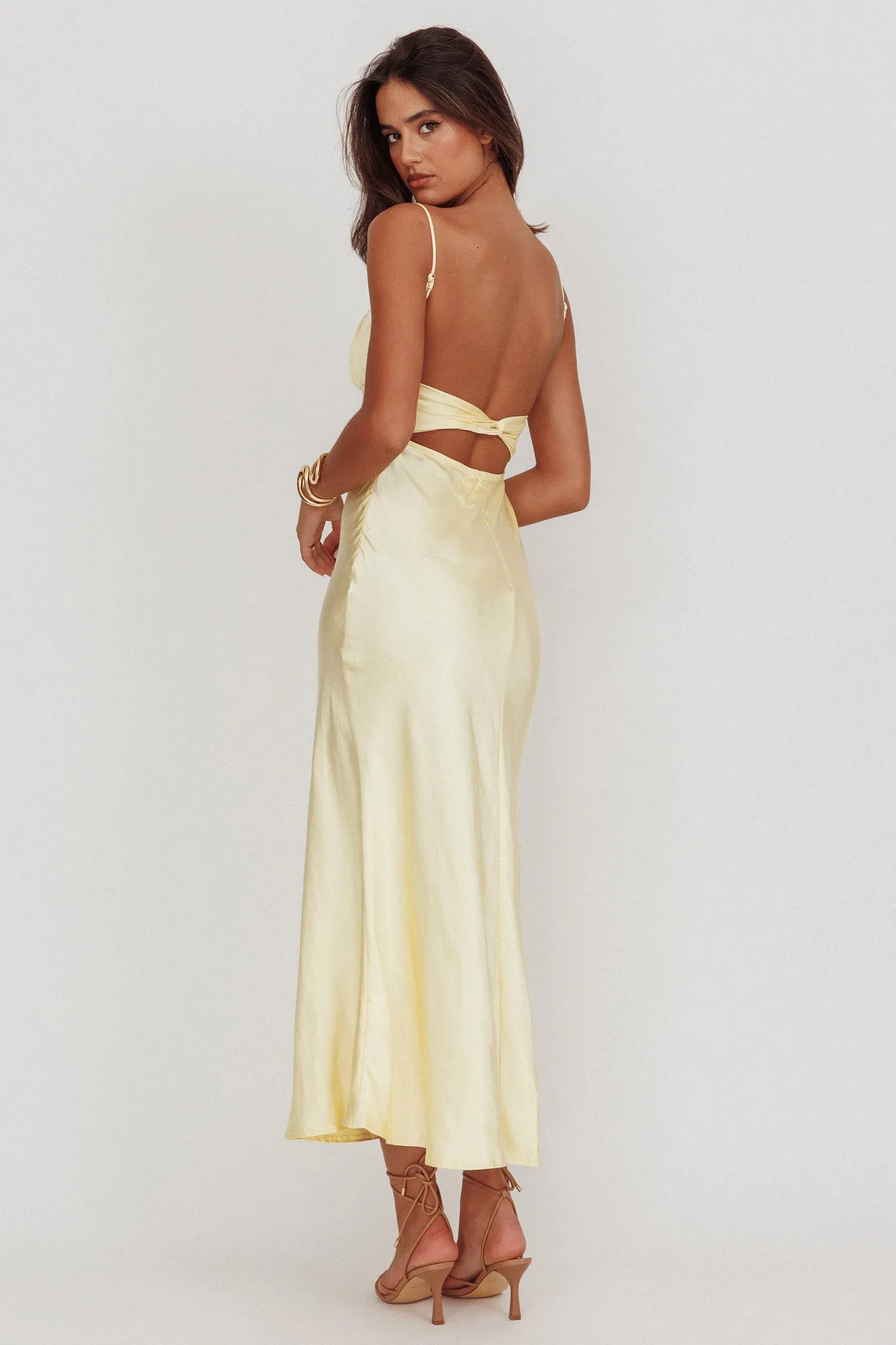 Nerida Twist Back Satin Maxi Dress Lemon sold by Selfie Leslie product image thumbnail 2
