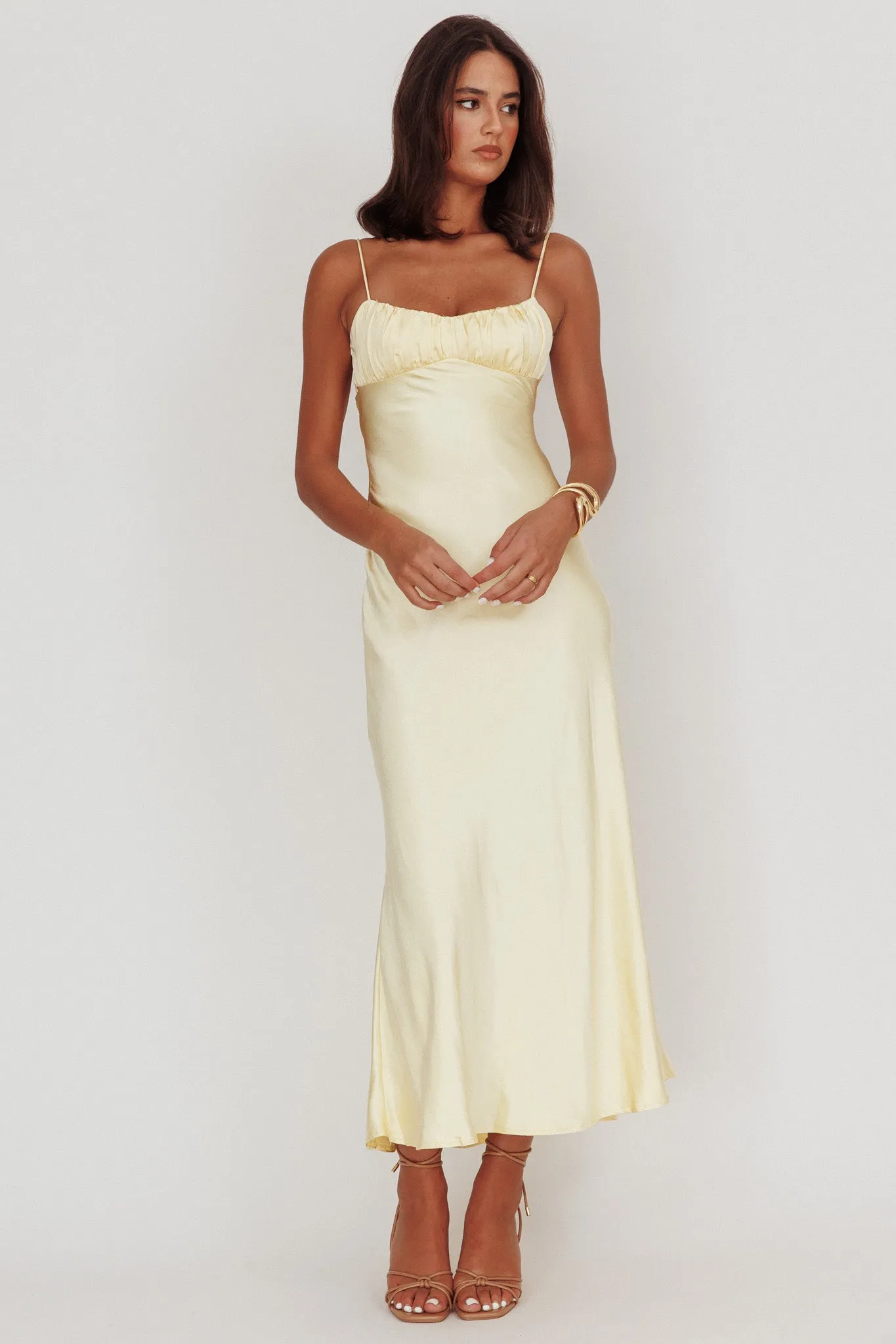 Nerida Twist Back Satin Maxi Dress Lemon sold by Selfie Leslie product image thumbnail 3