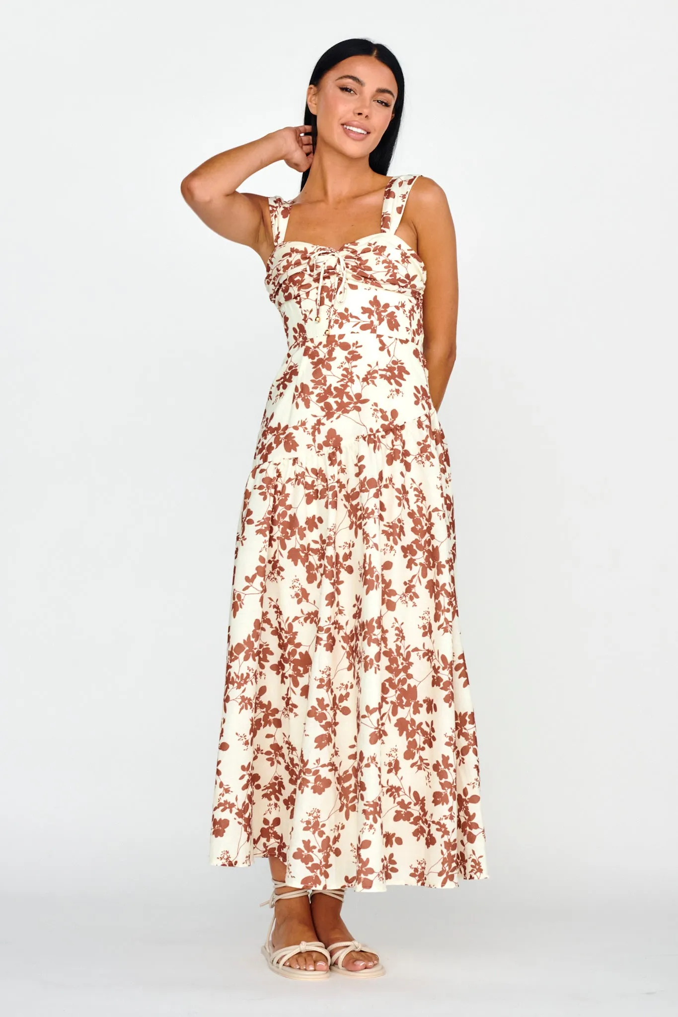 Nichola Ruched Bust Midi Dress Floral Brown sold by Selfie Leslie product image thumbnail 5