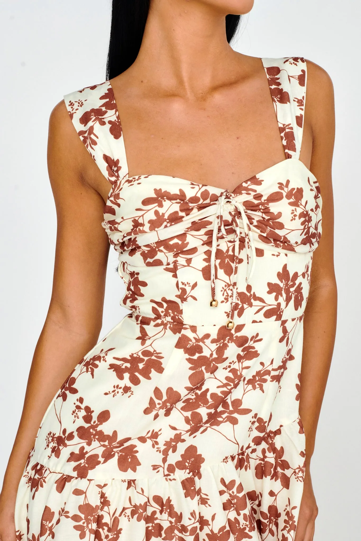 Nichola Ruched Bust Midi Dress Floral Brown sold by Selfie Leslie product image thumbnail 4