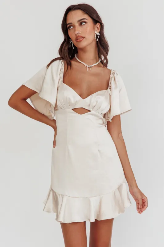 Eyes On You Pleated Bust Angel Sleeve Ruffle Hem Dress Champagne sold by Selfie Leslie