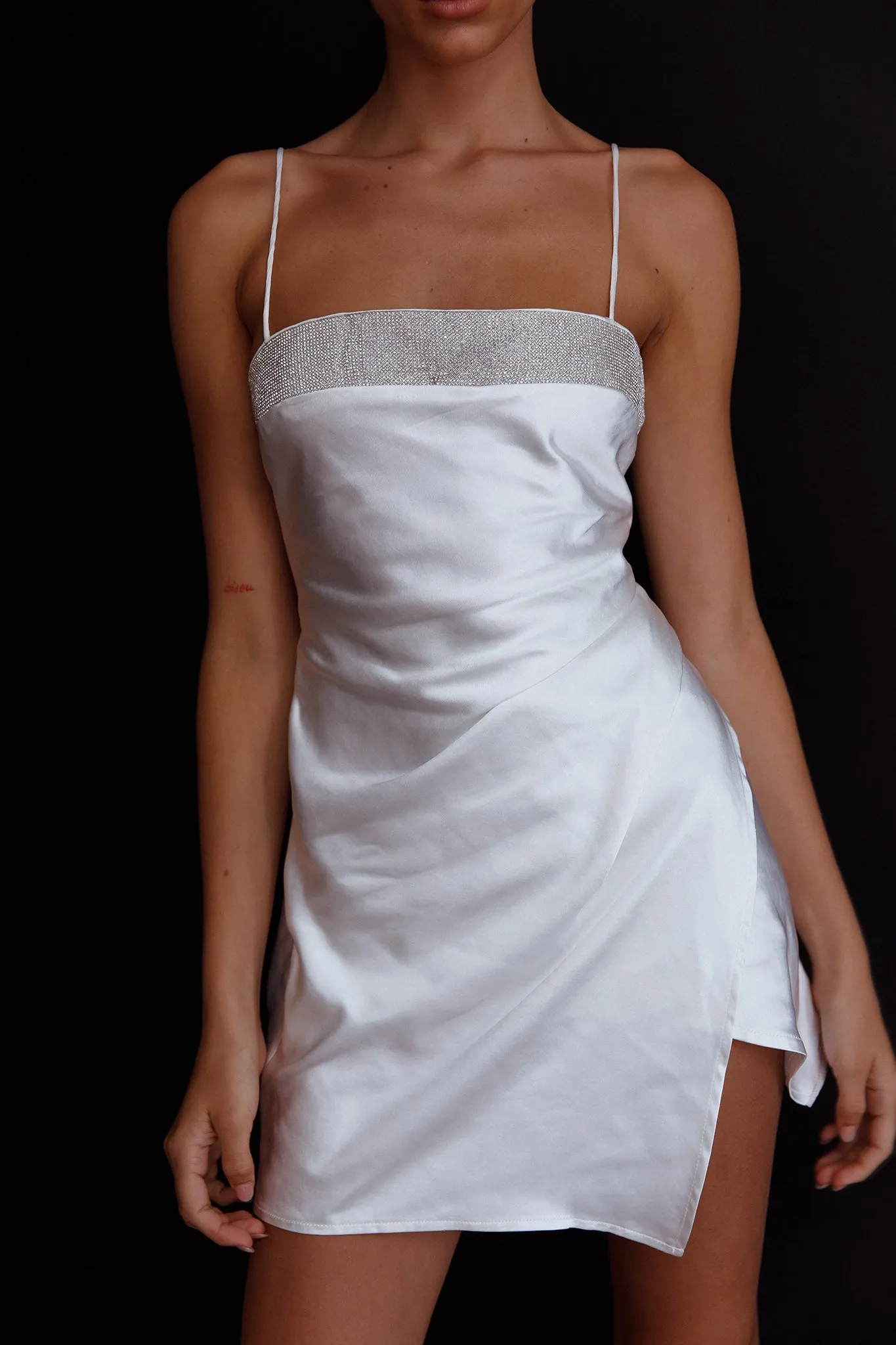 Making Headlines Diamante Neckline Mini Dress White sold by Selfie Leslie