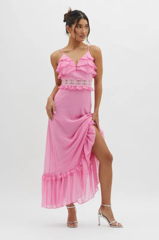 Spirited Ruffle Bust Maxi Dress Pink sold by Selfie Leslie