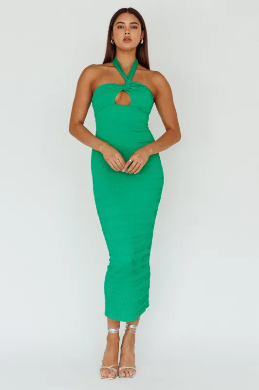 Mari Halterneck Midi Dress Green sold by Selfie Leslie