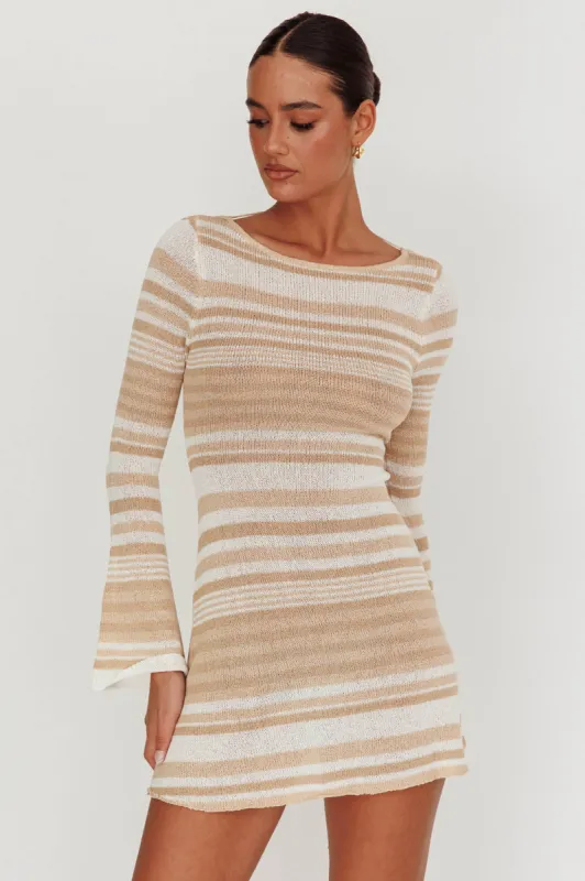 Sylvan Long Sleeve Knit Mini Dress Tan Multi sold by Selfie Leslie
