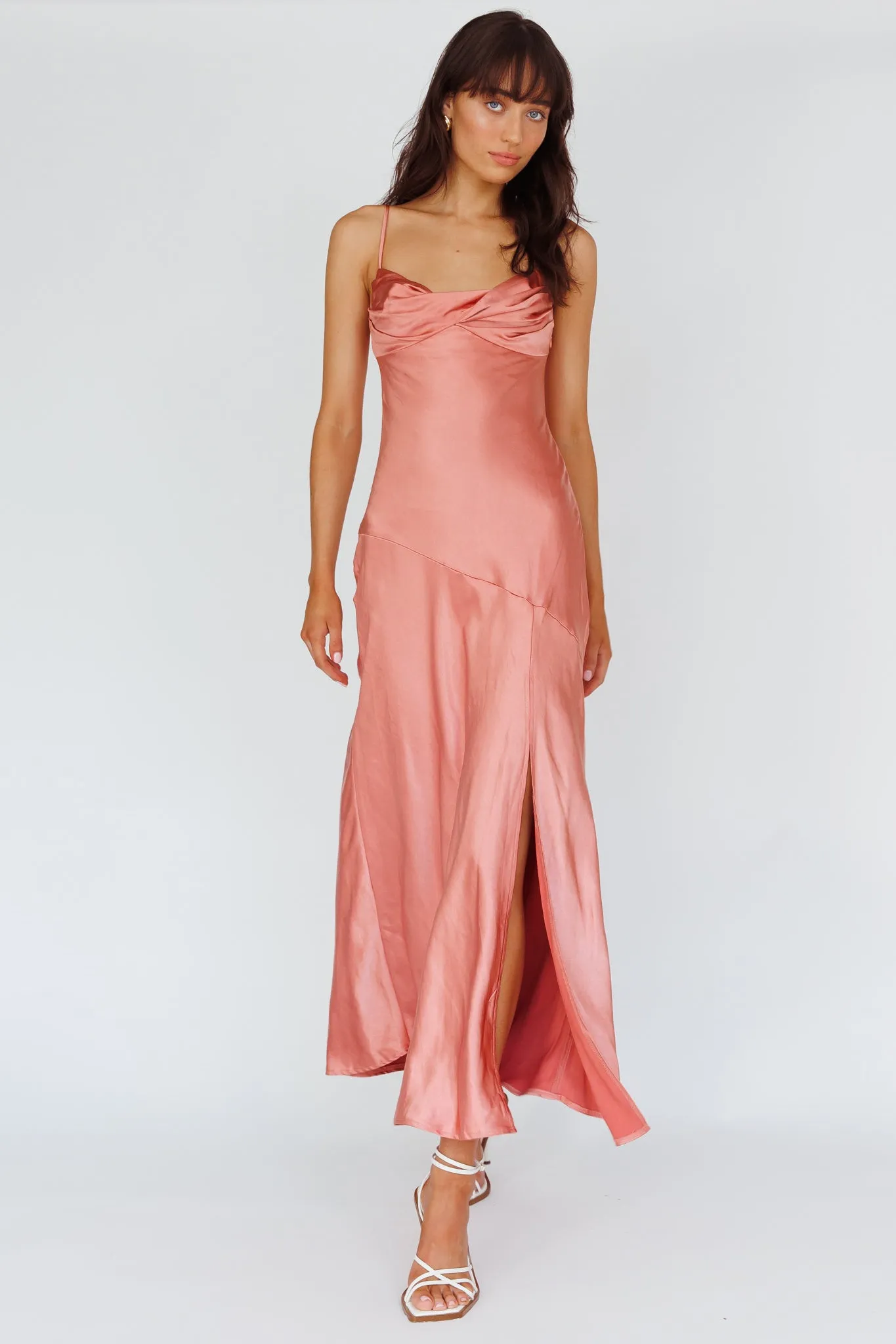 Amity Twist Bust Split Maxi Dress Rose sold by Selfie Leslie