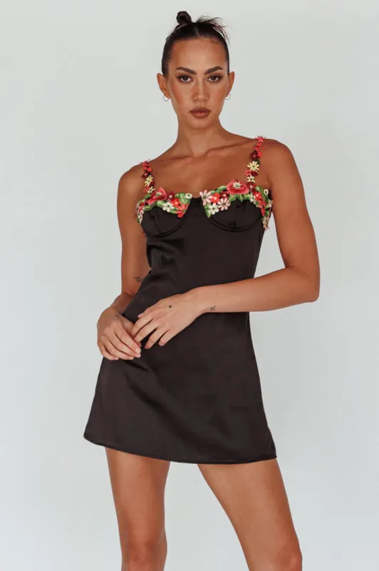 Izolda Floral Applique Mini Dress Black sold by Selfie Leslie