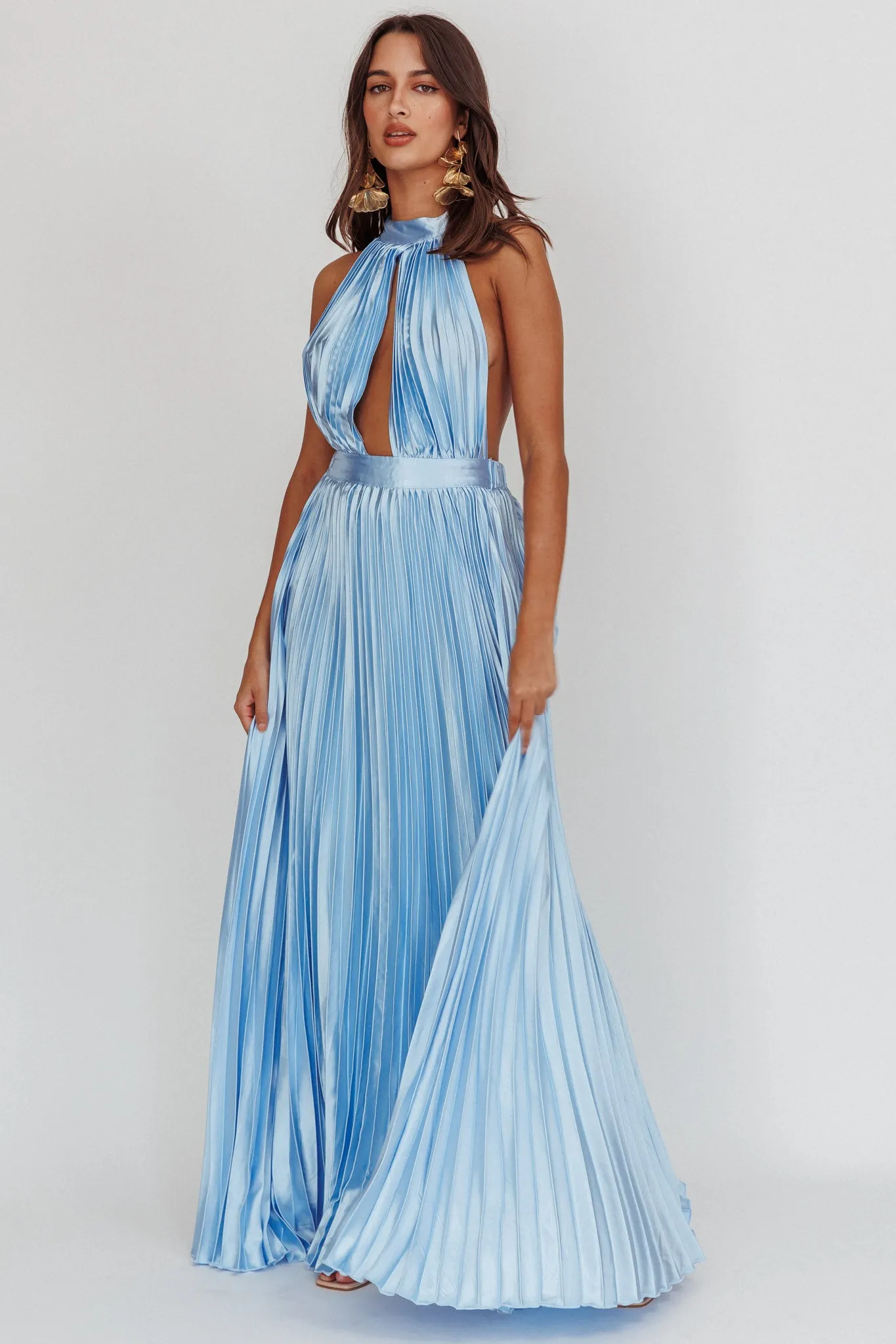 Monarch Pleated Satin Maxi Dress Light Blue sold by Selfie Leslie product image thumbnail 3