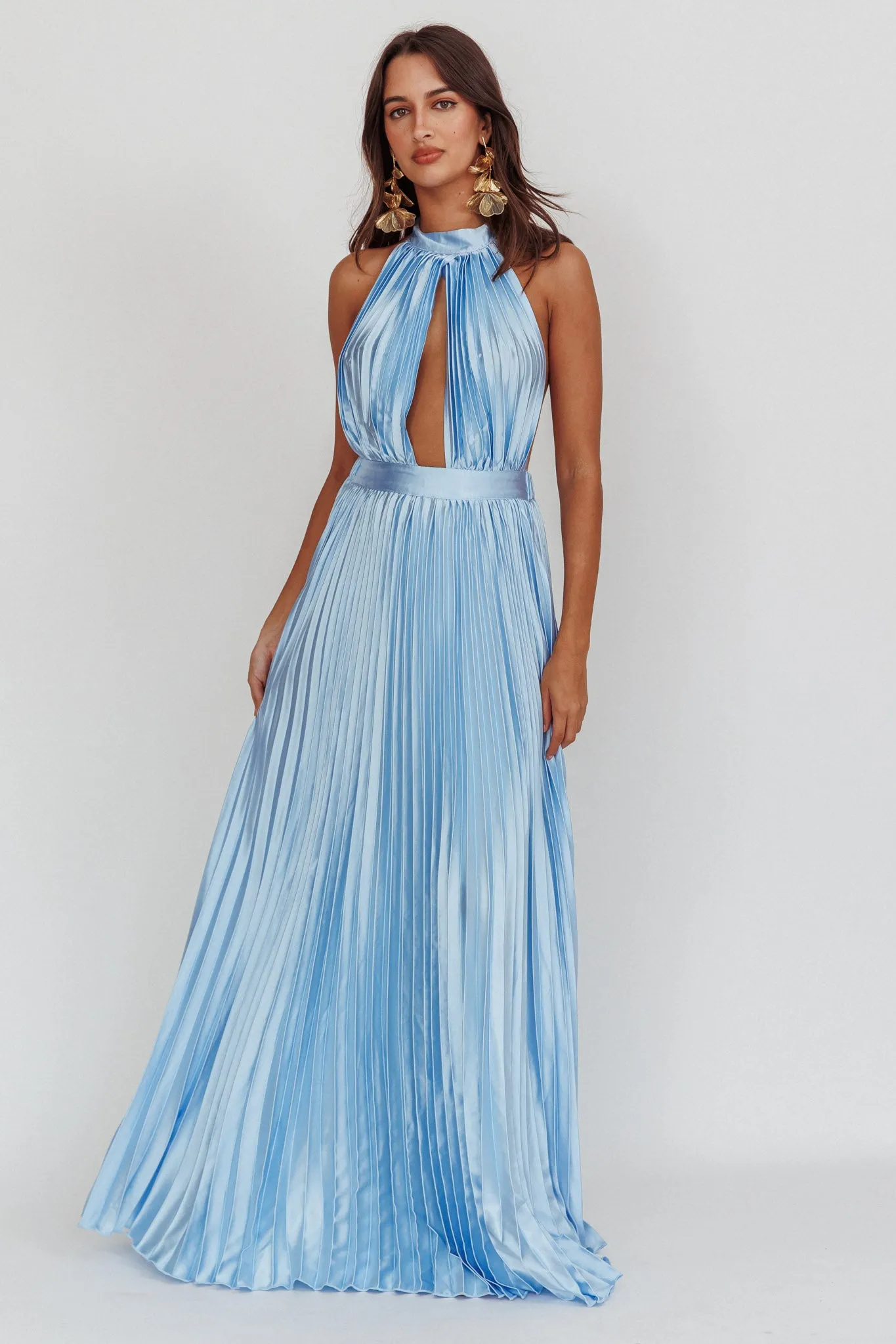 Monarch Pleated Satin Maxi Dress Light Blue sold by Selfie Leslie product image thumbnail 5