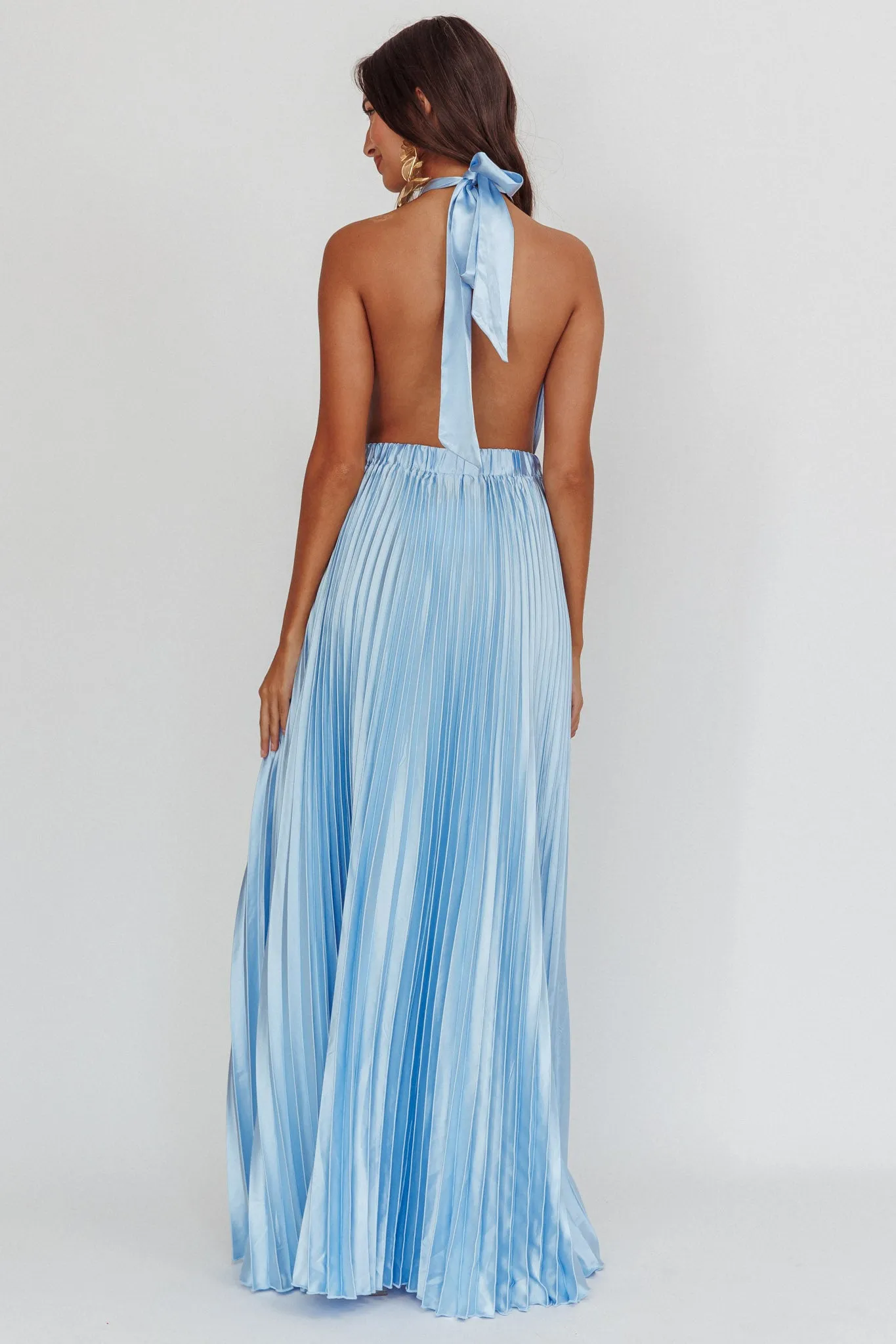 Monarch Pleated Satin Maxi Dress Light Blue sold by Selfie Leslie product image thumbnail 2