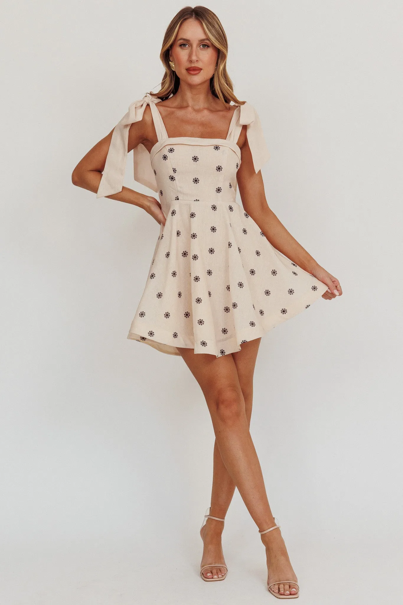 Jeanie Tied Shoulder Mini Dress Oat sold by Selfie Leslie product image thumbnail 3