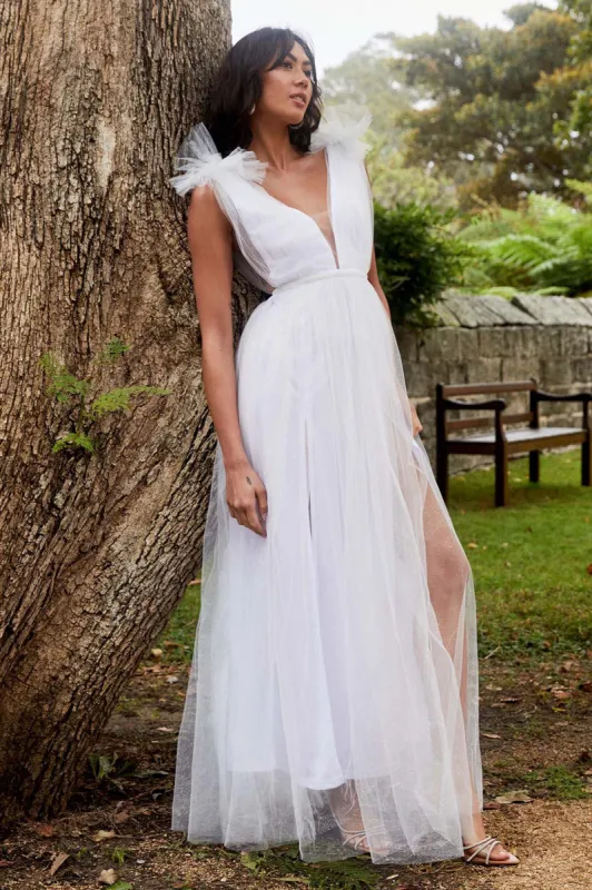 Ludivine Shoulder Accent Mesh Midi Dress Glitter White sold by Selfie Leslie