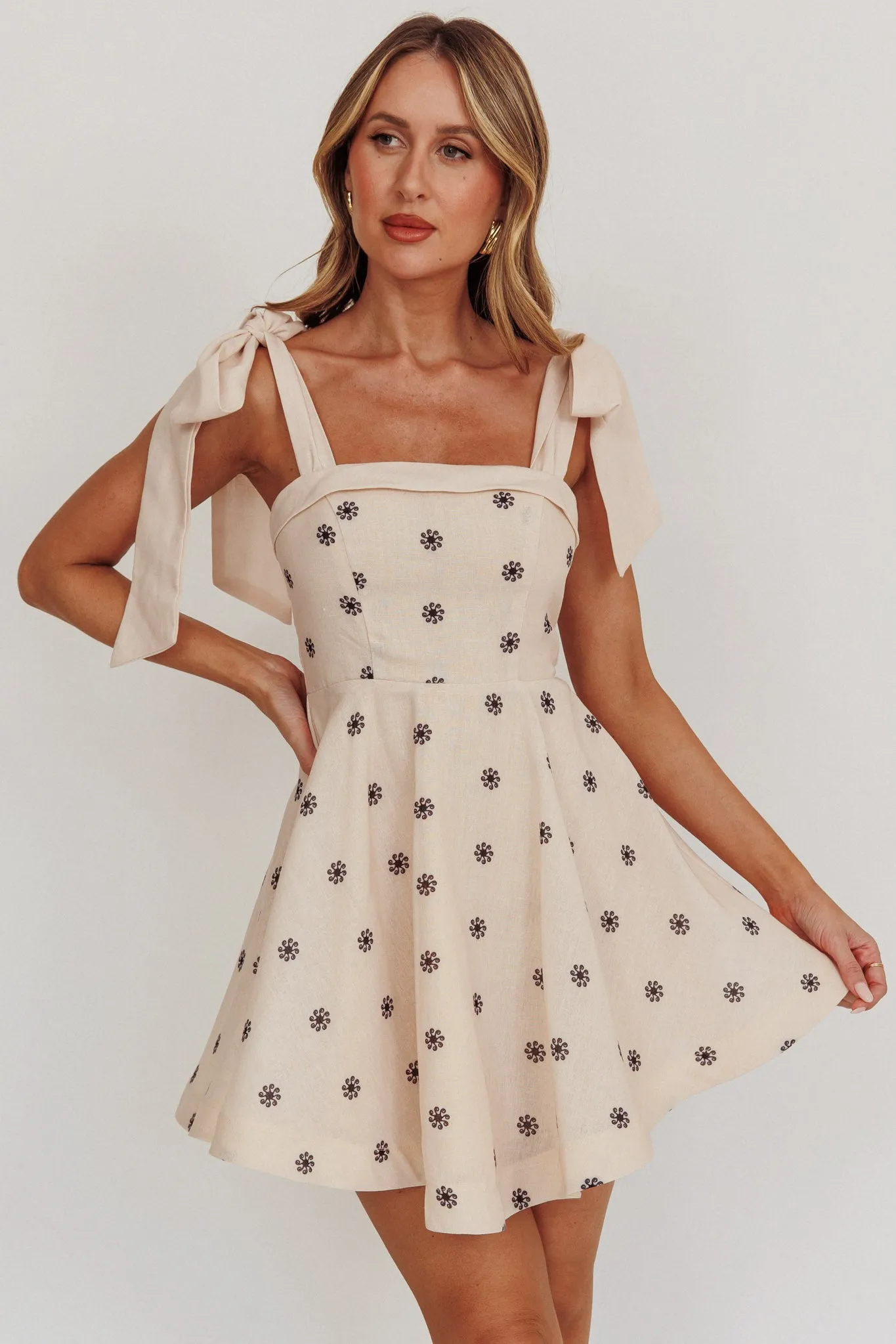 Jeanie Tied Shoulder Mini Dress Oat sold by Selfie Leslie product image thumbnail 5