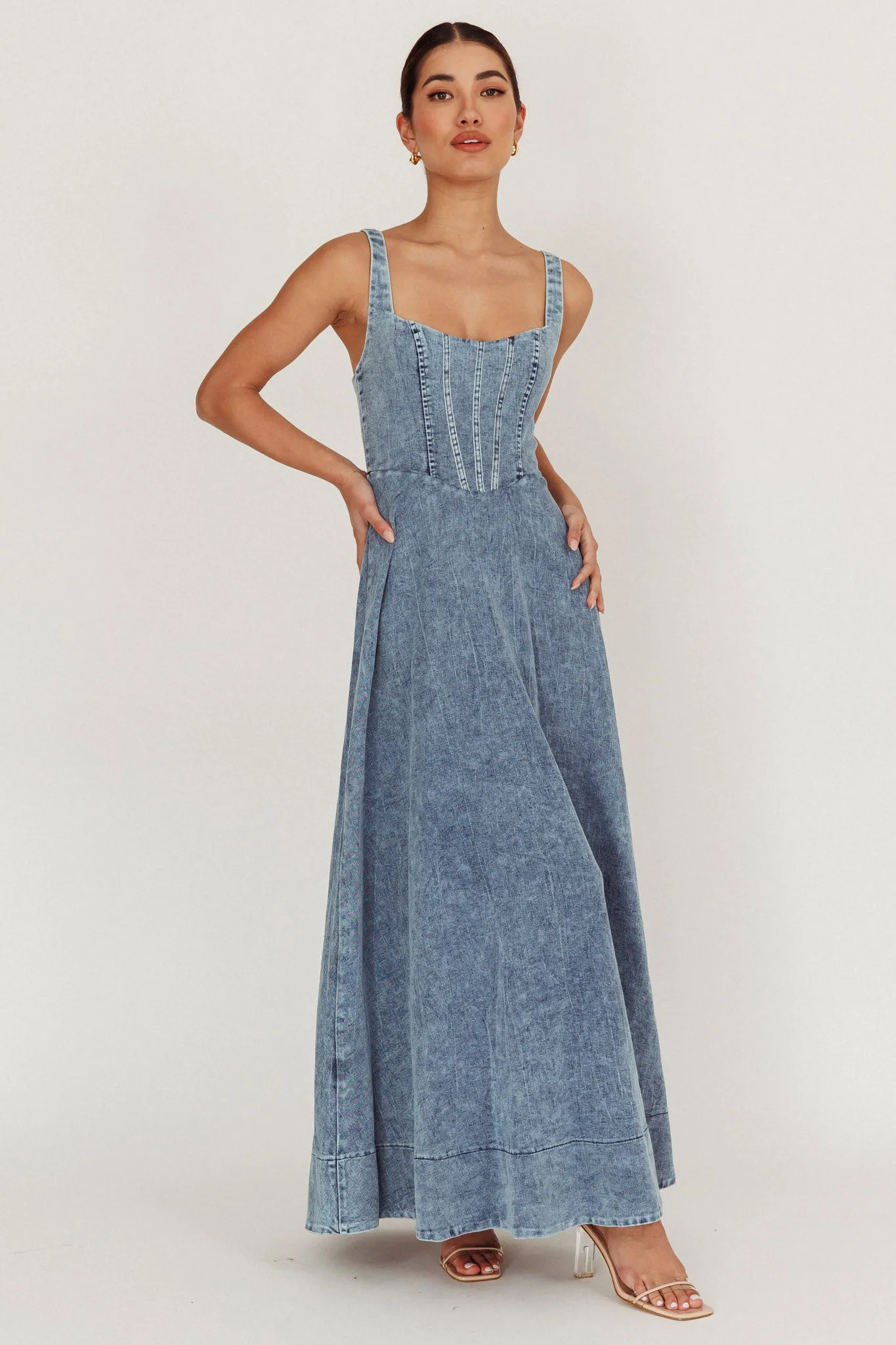 Talissa A-Line Maxi Denim Dress Blue sold by Selfie Leslie product image thumbnail 3
