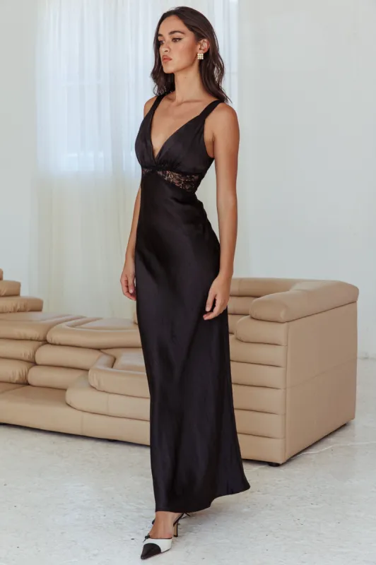 One Heart Lace Insert Maxi Dress Black sold by Selfie Leslie