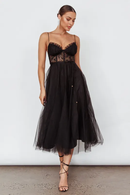 Trophy Lace Bodice Mesh Midi Dress Black sold by Selfie Leslie