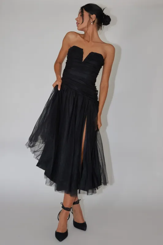 Daphnie Drop Waist Tulle Midi Dress Black sold by Selfie Leslie
