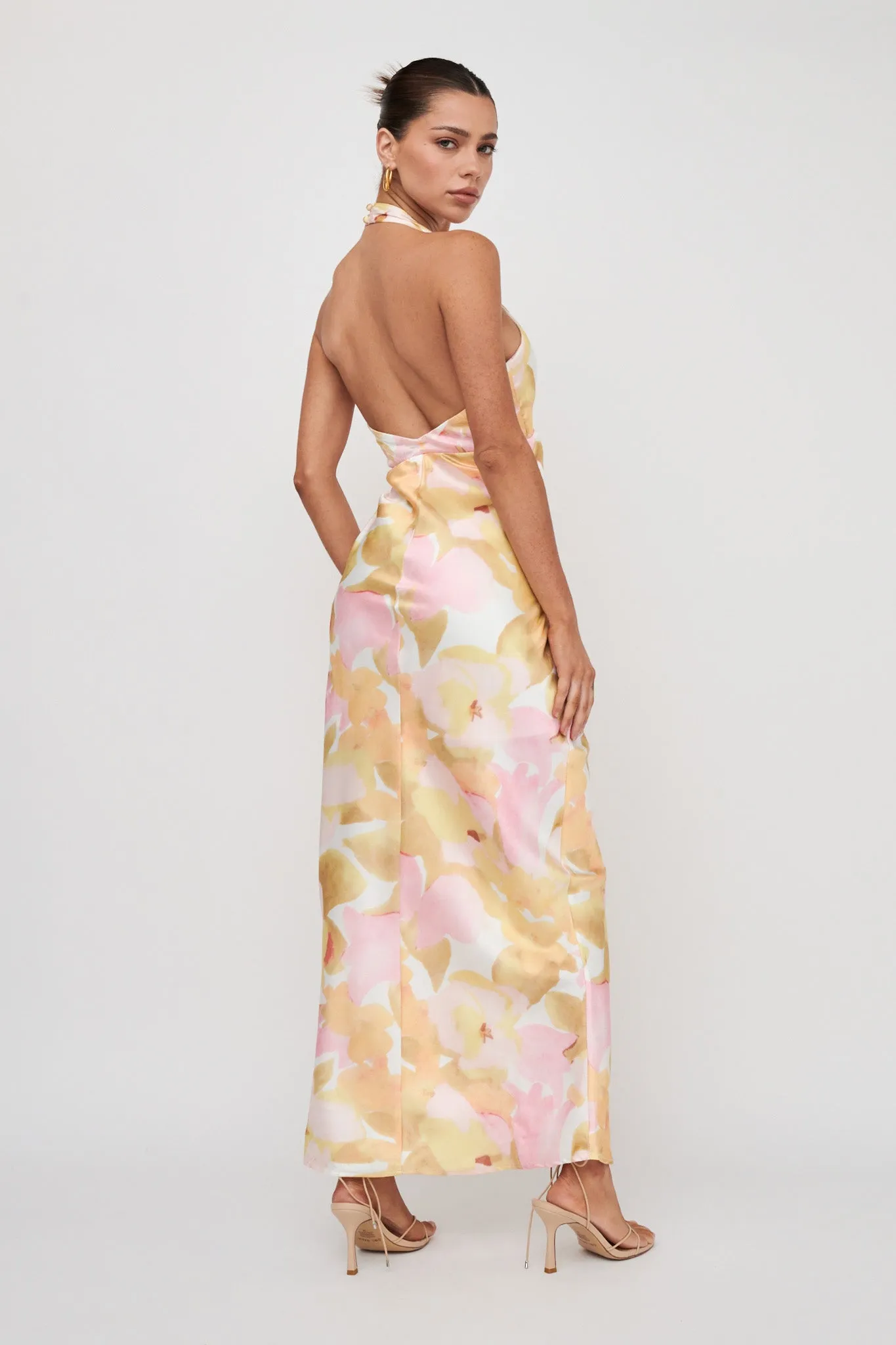 Of Your Dreams Plunging Halter Dress Floral Pink sold by Selfie Leslie product image thumbnail 2