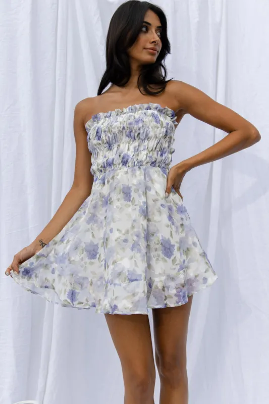5 O'Clock Somewhere Shirred Bust Mini Dress Floral Blue sold by Selfie Leslie