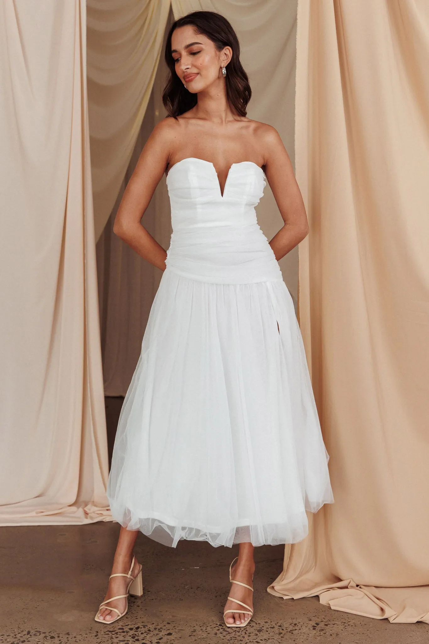 Daphnie Drop Waist Tulle Midi Dress White sold by Selfie Leslie product image thumbnail 5