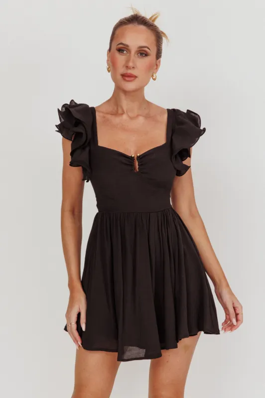 Sunday Dreams Ruffle Strap Mini Dress Black sold by Selfie Leslie