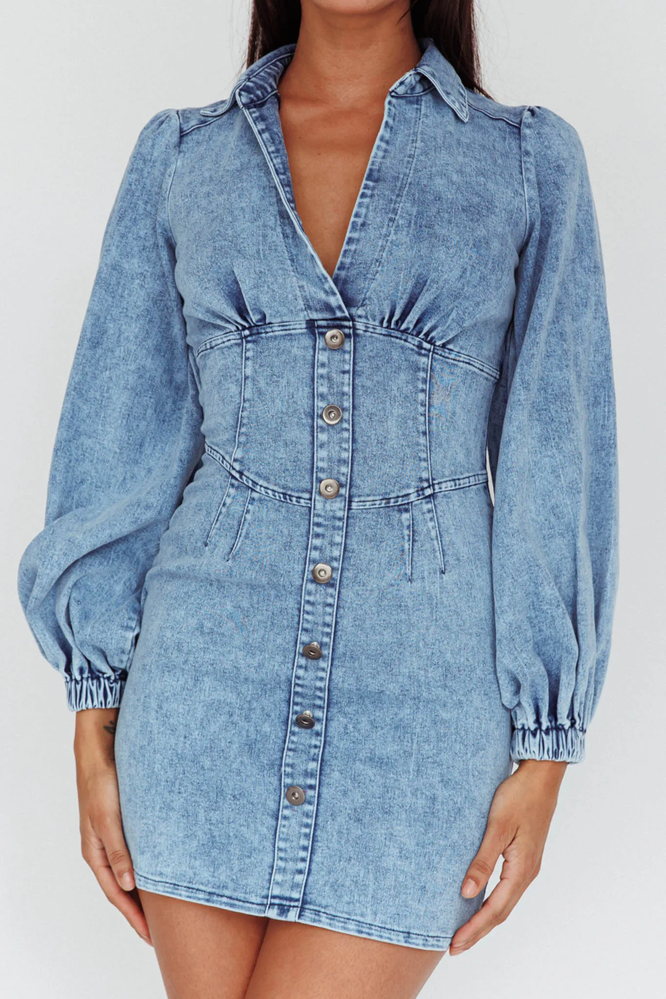 South Beach Long Sleeve Collared Mini Dress Denim sold by Selfie Leslie product image thumbnail 4