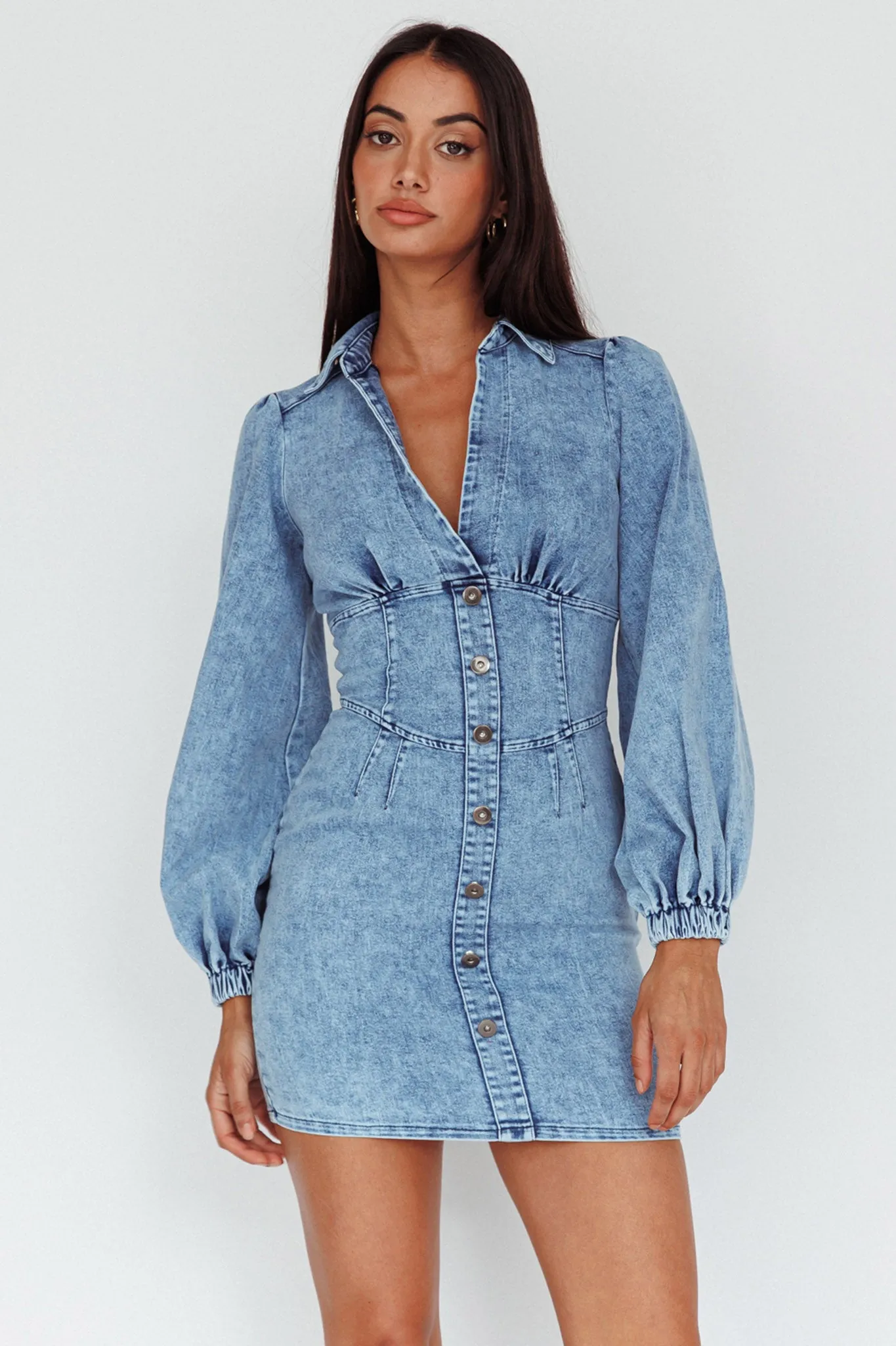 South Beach Long Sleeve Collared Mini Dress Denim sold by Selfie Leslie product image thumbnail 5