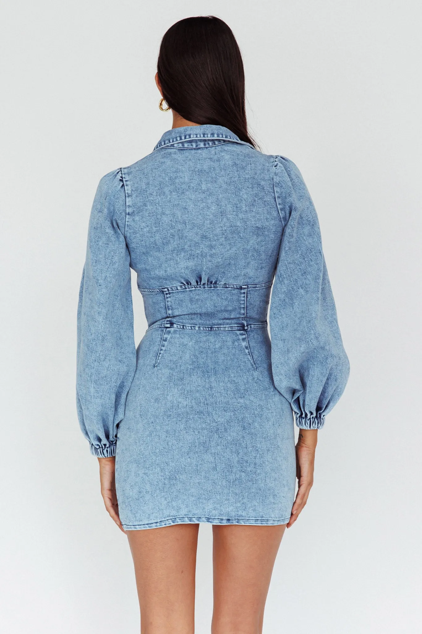 South Beach Long Sleeve Collared Mini Dress Denim sold by Selfie Leslie product image thumbnail 2