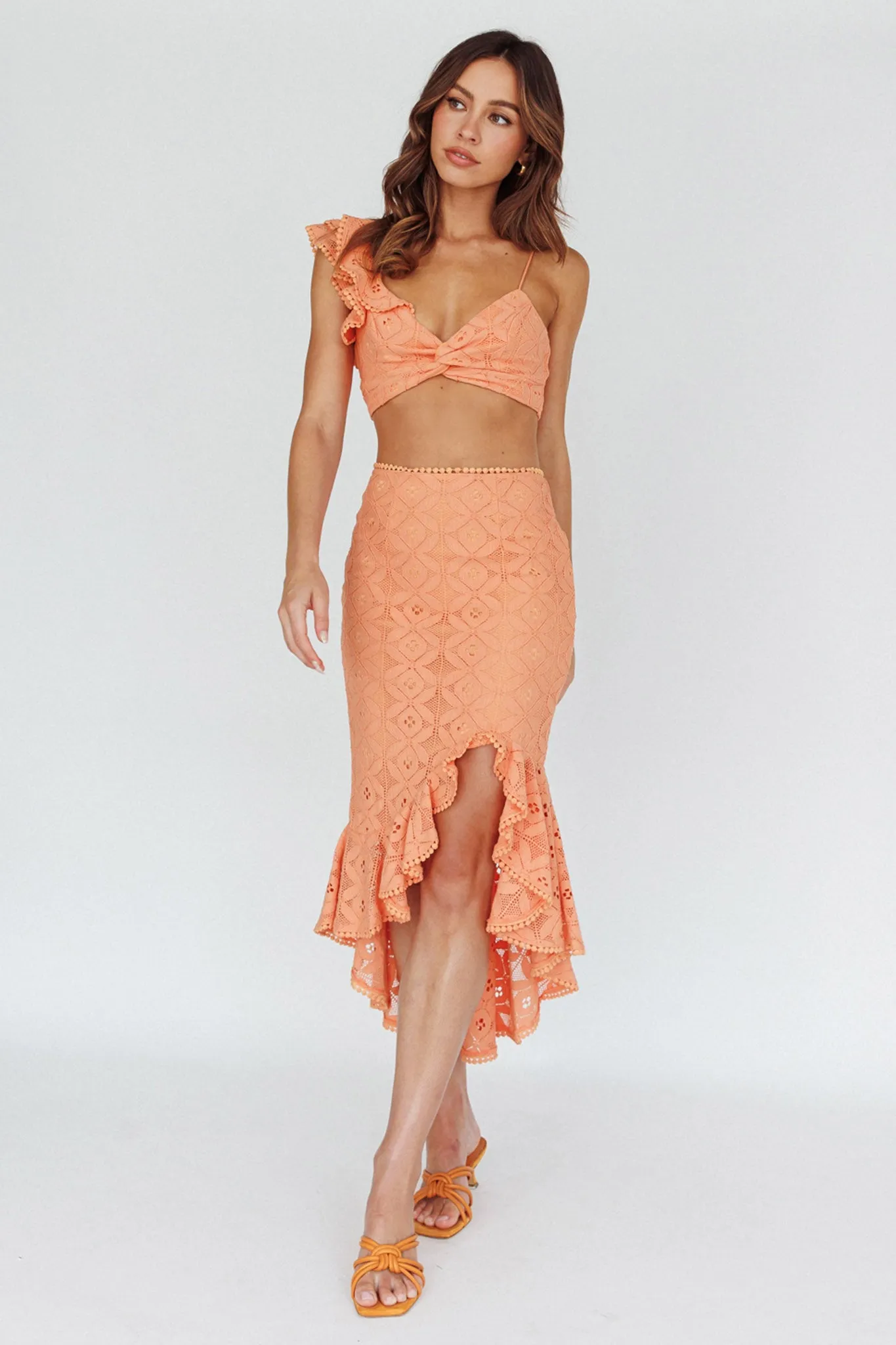 Talk About Me Ruffle Shoulder Twist Bust Crop Top Apricot sold by Selfie Leslie product image thumbnail 3