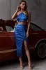 Found My Paradise Ruched Midi Skirt Blue sold by Selfie Leslie