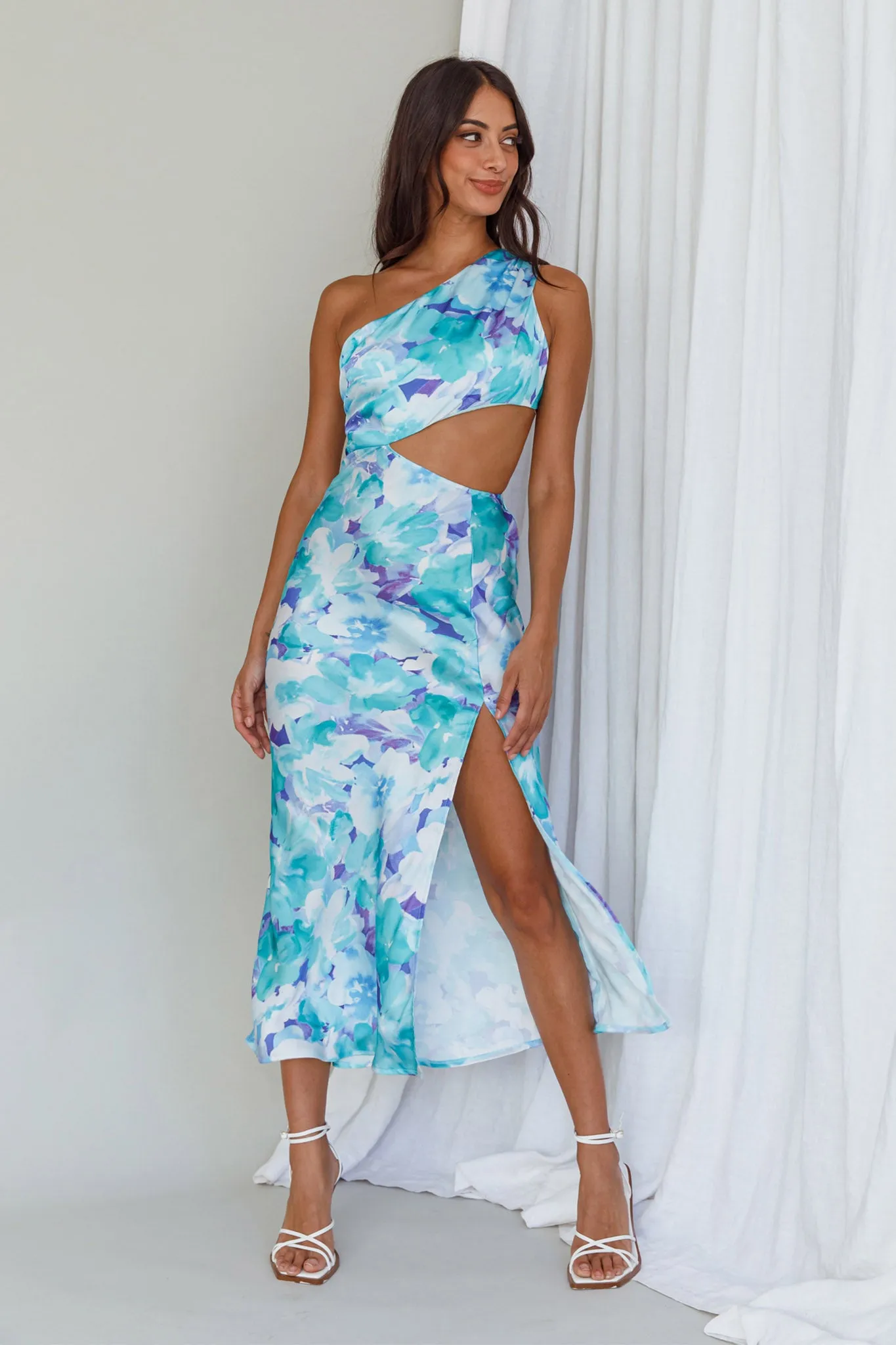 Cameron Cut-Out Midi Dress Floral Green/Blue sold by Selfie Leslie product image thumbnail 5