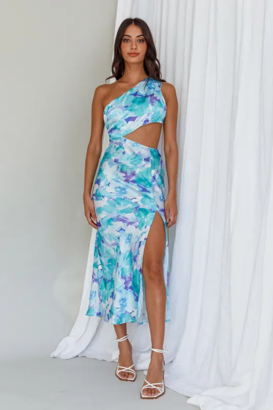 Cameron Cut-Out Midi Dress Floral Green/Blue sold by Selfie Leslie